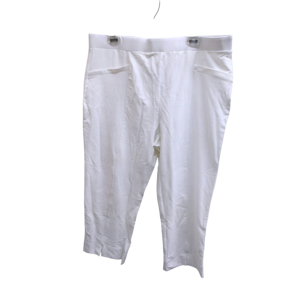 WynneLayers White Knit Elastic Waist Pants Petite Plus Size 1XP / #26429